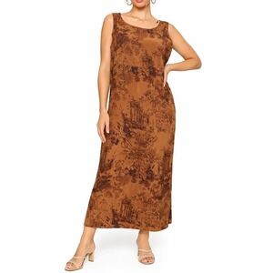 Positive Attitude Maxi Dress Women 14 Brown Toile Floral Architectural Print